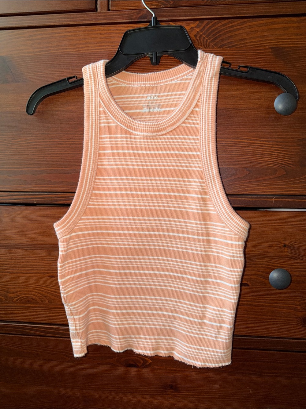 Aerie Peach White Striped Ribbed Cropped Tank Top 100% Cotton Small